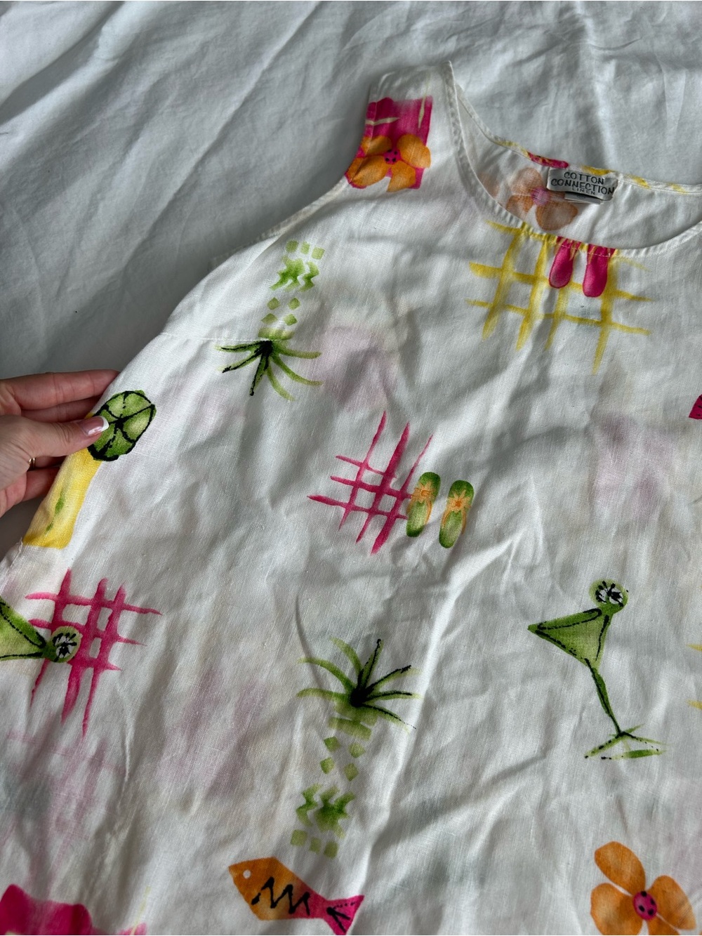 Cotton Connection 100% Linen White Tropical Print Mini Dress - Picture 4 of 12